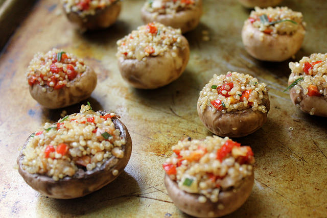 Quinoa Stuffed Mushrooms with Sundried Tomatoes and Rosemary