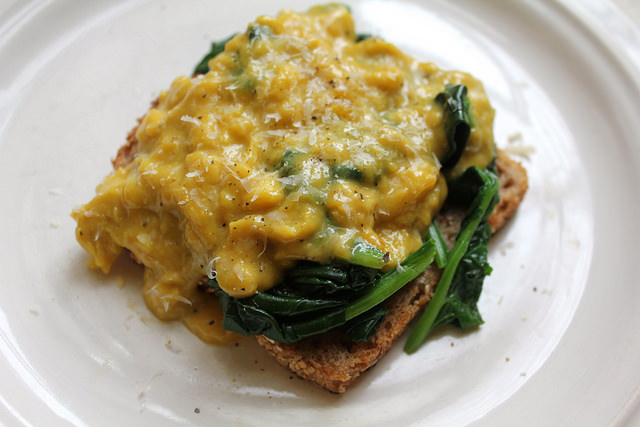 Soft-Scrambled Eggs and Spinach on Toast