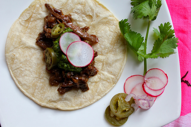 Beer-Braised Duck Tacos with Cilantro Sauce