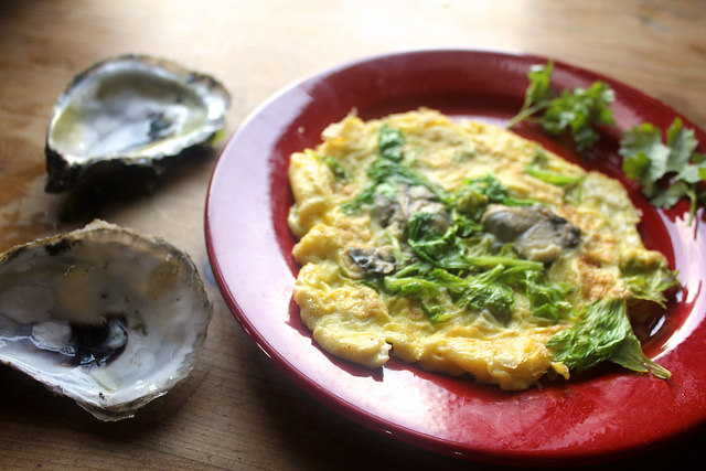 Oyster Omelet with Celery Leaves