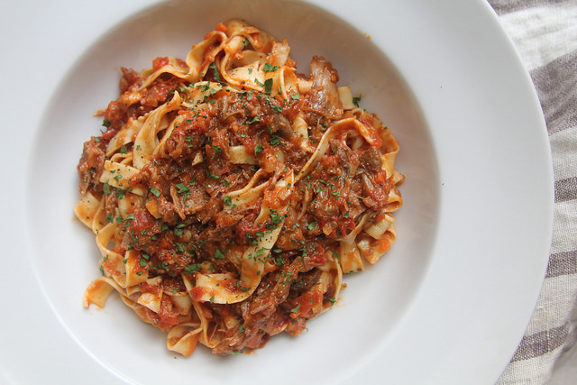 Tagliatelle with Duck Ragù and Duck Skin Cracklins