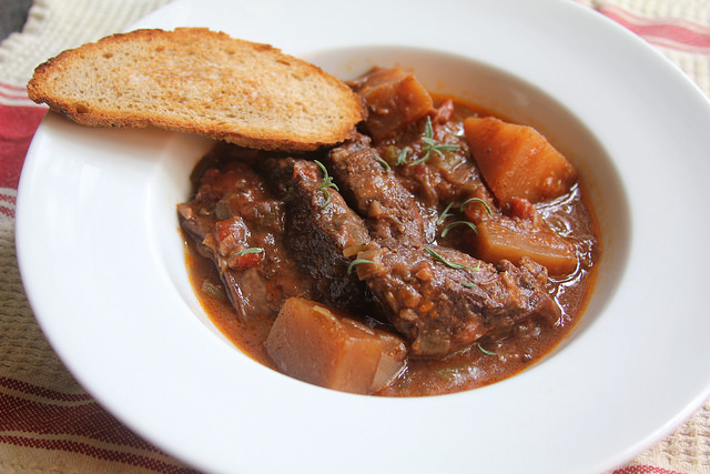 Braised Short Ribs with Red Wine, Tomatoes and Rutabaga