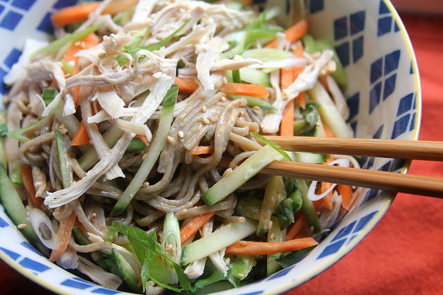 Chilled Soba Noodles with Peanut Sauce and Shredded Chicken