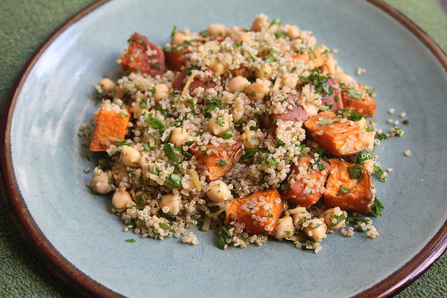 Roasted Sweet Potato and Quinoa Salad with Chickpeas and Preserved Lemon