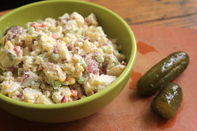 Potato Salad with Sweet Corn, Peppers & Pickles