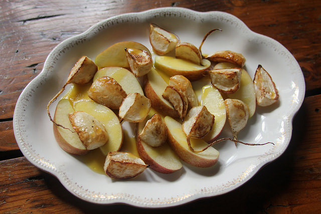 Apple and Roasted Hakurei Turnip Salad with Hot Honey-Mustard Dressing