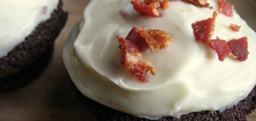 Chocolate Cupcakes with Bacon Cream Cheese Frosting