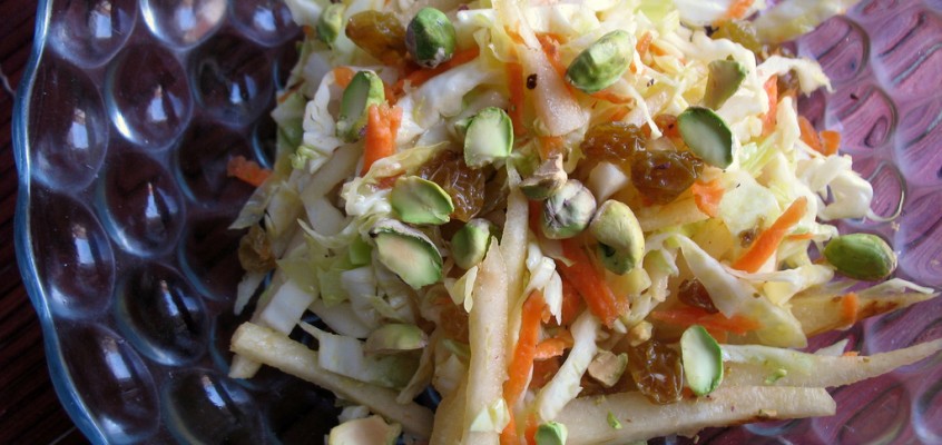 Cabbage, Pear & Pistachio Salad (and Leftover Chutney)