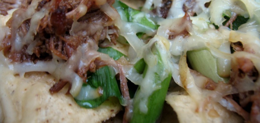 Spring Nachos with Ramps, Asparagus, Smoked Cheddar, Roast Pork and Spicy Radish Salsa