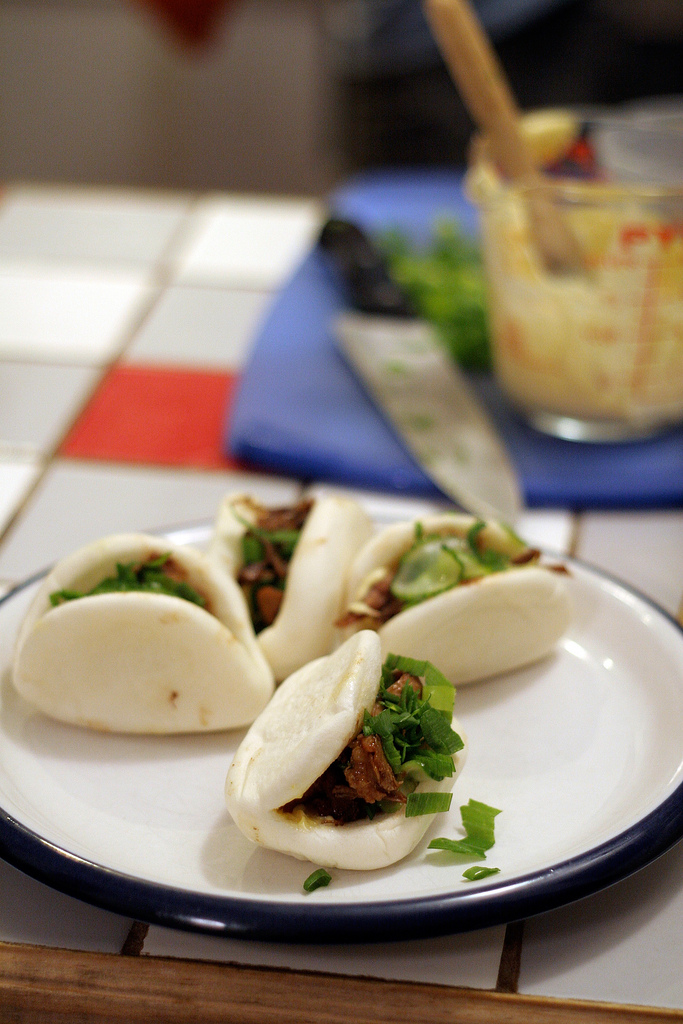 Dijon Duck Buns with Pickled Cucumber and Scallions