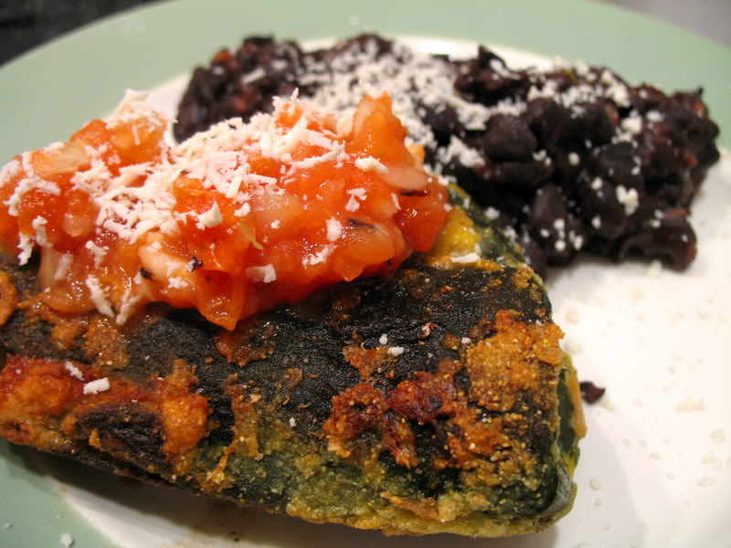 Chile Rellenos con Pollo y Patata and Roasted Tomato Salsa