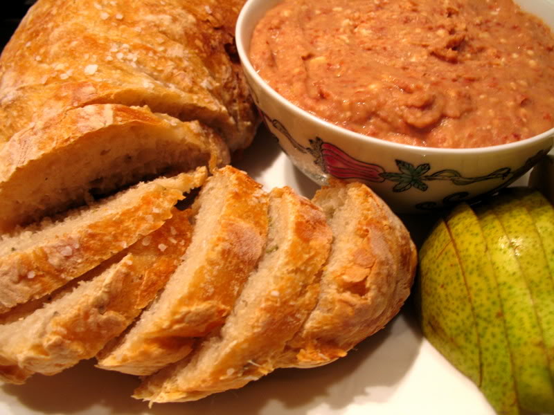 Red Bean Hummus with No-Knead Bread