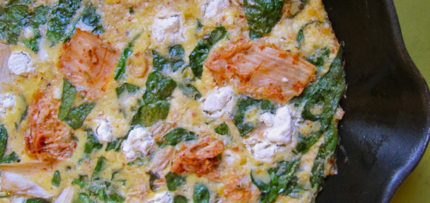 Kimchee, Spinach and Goat Cheese Frittata