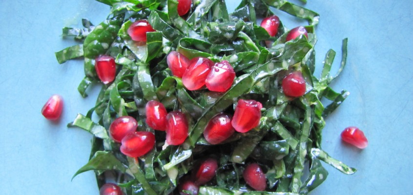 Tuscan Kale Salad with Honey Mustard Vinaigrette and Pomegranate