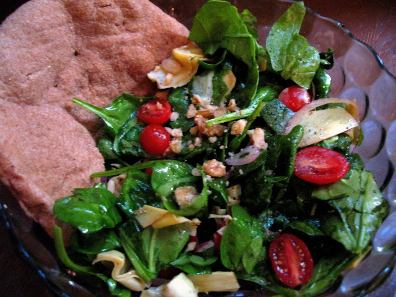 Enjoyably Easy Spinach Salad with Artichoke Hearts and Walnuts