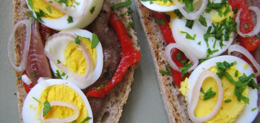 Pickled Pepper, Anchovy & Egg Sandwich on Rye