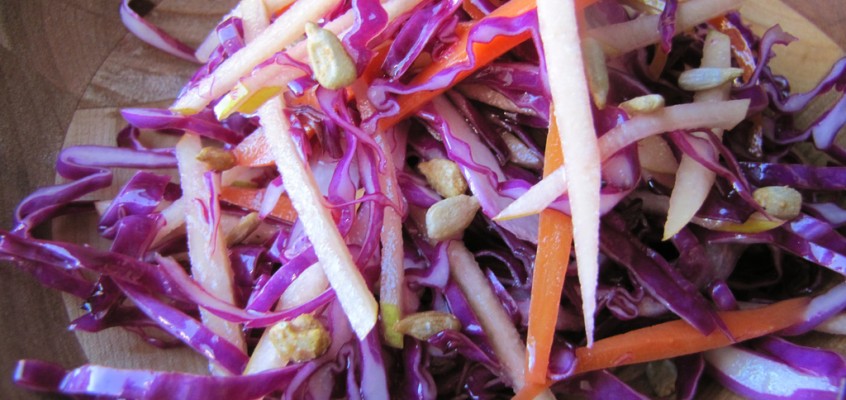 Red Cabbage Salad with Quince, Pickled Carrots and Maple-Cider Vinaigrette
