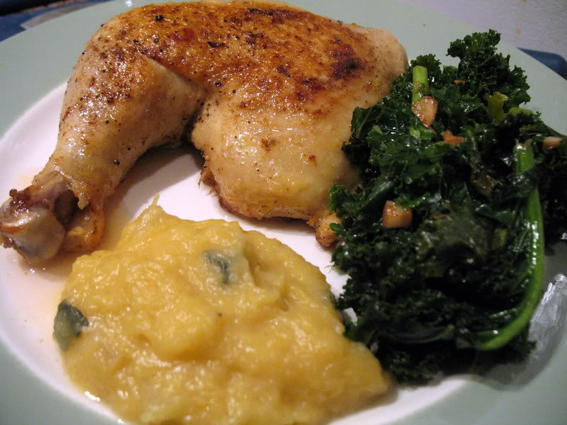 Chicken, Kale & Pureed Spaghetti Squash with Sage