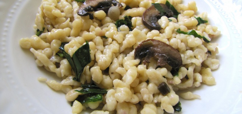 Spaetzle with Ramps and Crimini Mushrooms