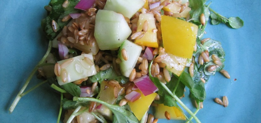 Watercress Wheatberry Salad with Cucumber & Yellow Tomato