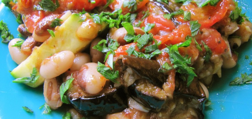 Heirloom Beans with Roasted Eggplant, Tomato & Zucchini