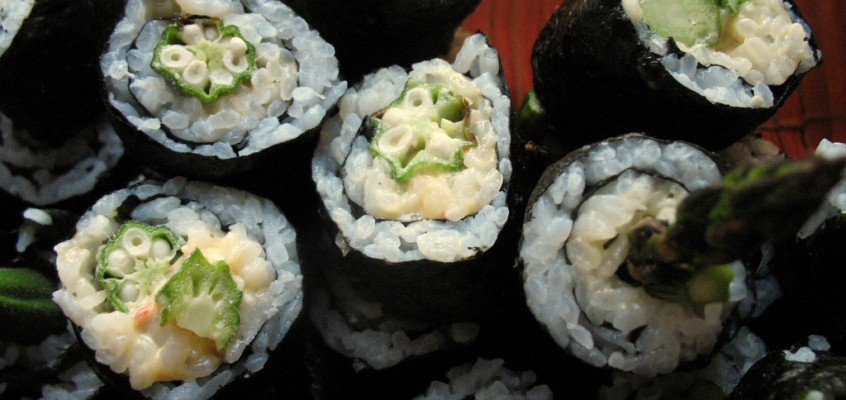 Spicy Okra and Asparagus Maki Rolls
