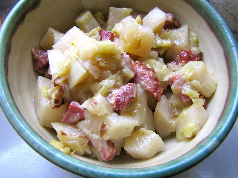 Braised Turnips with Leeks and Bacon
