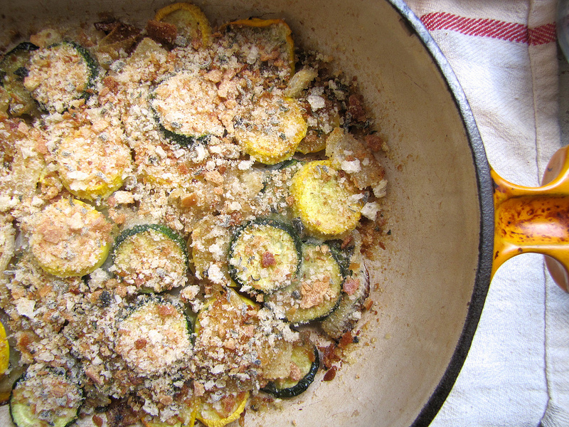 Zucchini and Onion Gratin with Herbed Breadcrumbs