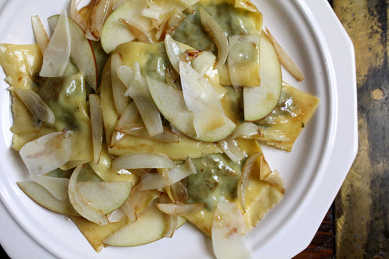 Kale Ravioli with Apples and Brown Butter