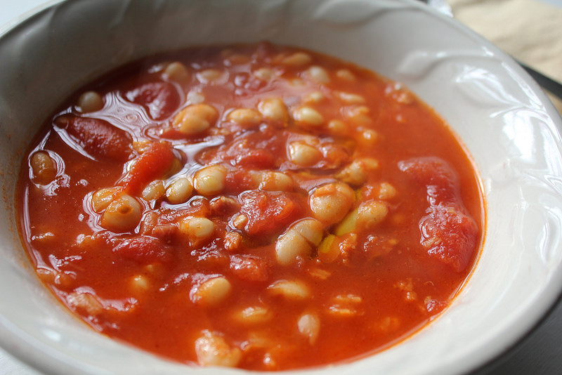 Cannellini Stewed with Tomatoes and Pancetta