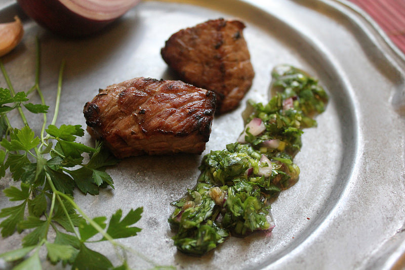Grilled Steak “Shoulder Bites” with Chimichurri (dedicated to Luis Suarez)