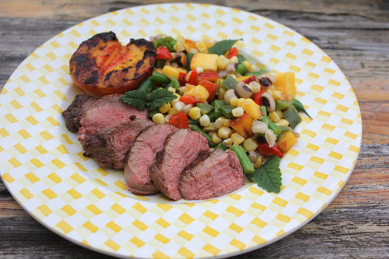 Grilled Lamb and Peaches with Peach and Green Bean Succotash