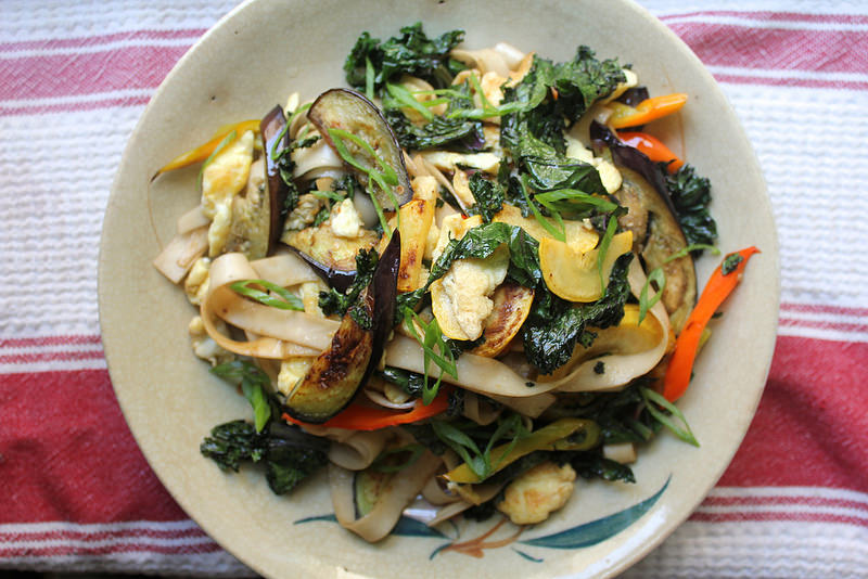 Pan-Fried Noodles with Kale and Summer Vegetables